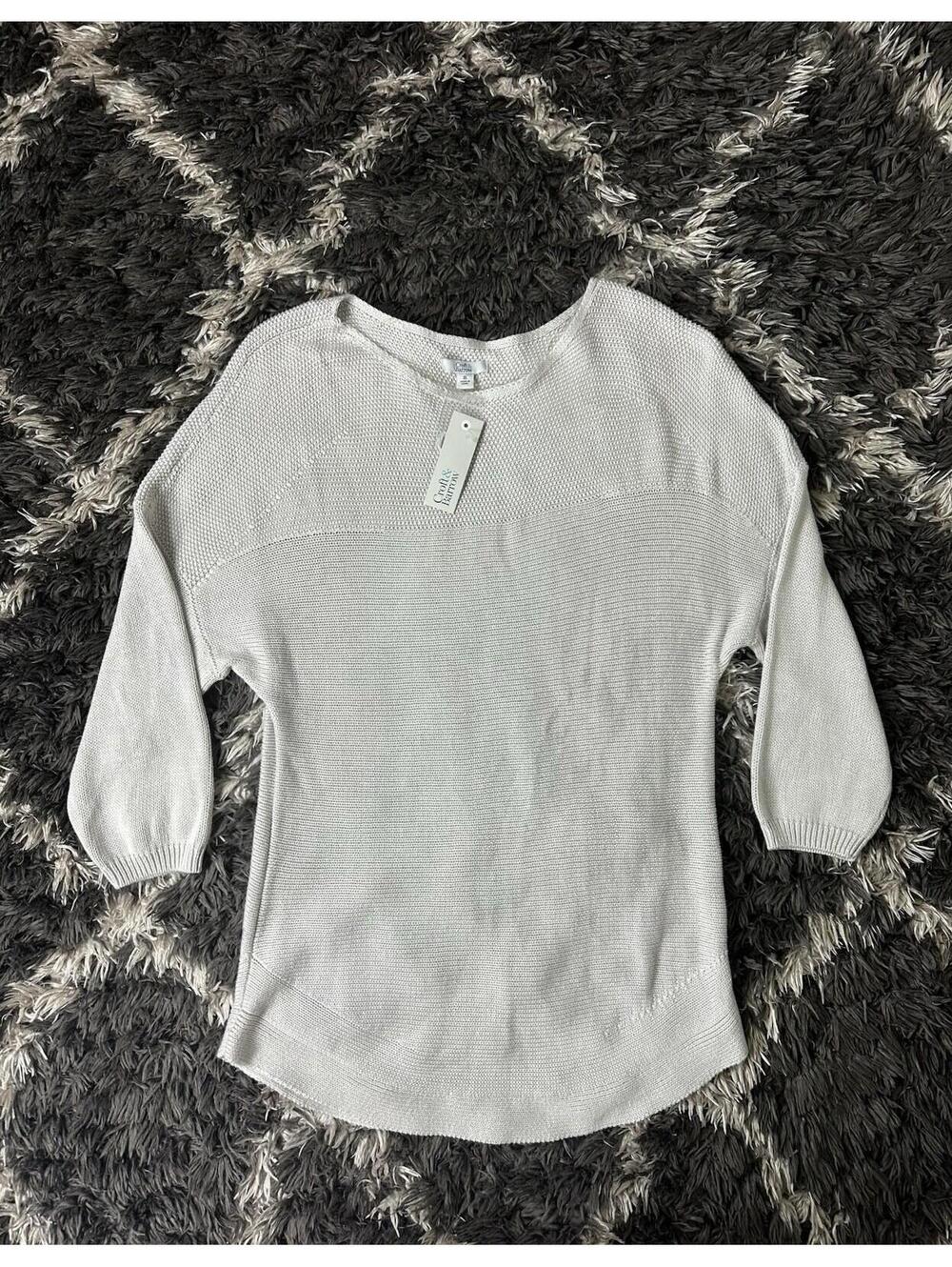 NWT Croft & Barrow Knit Sweater Womens XL Oatmeal Beige 3/4 Sleeve Pullover